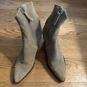 Zara Tan Boots Wedge Heel Size 37 Western Style Pointed Toe